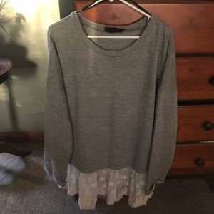 Grey with lace trim long sleeved shirt